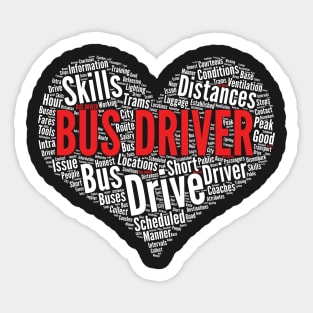 Bus Driver Heart Shape Word Cloud Design graphic Sticker